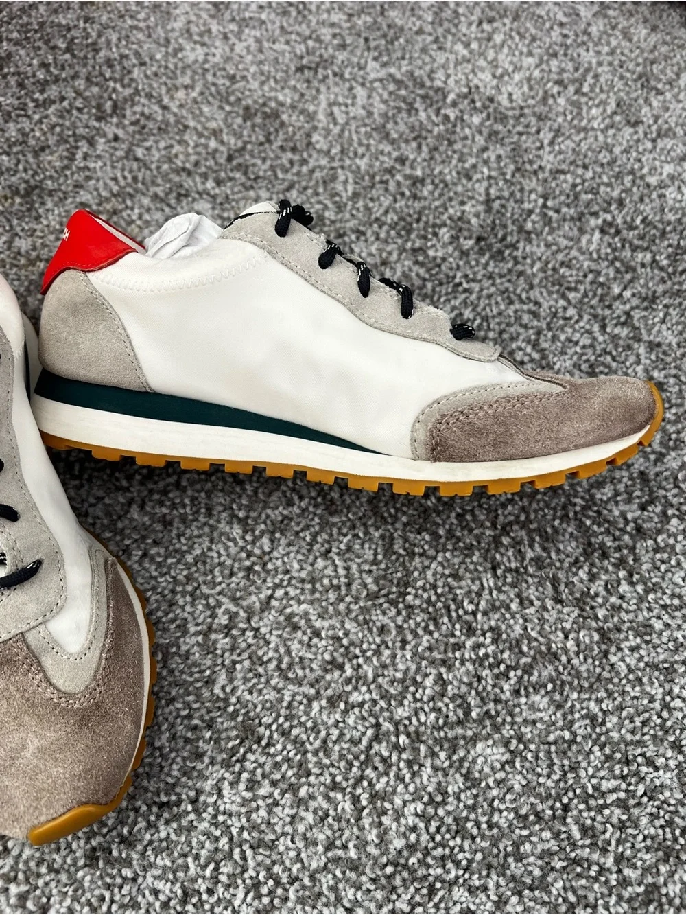 Tory Burch Men's Suede & Mesh Sneakers - White, Taupe & Red - Picture 2 of 8